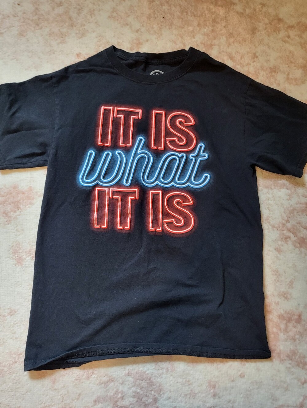 Black Graphic Short-Sleeve Tee with Neon 'It Is What It Is' Print